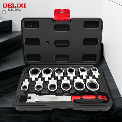 12-In/6-In Interchangeable Head Ratchet Socket Wrench, Flexible Head Combination Wrench Set, Adjustable Head Ratchet Wrench Set, Quick Wrench Set