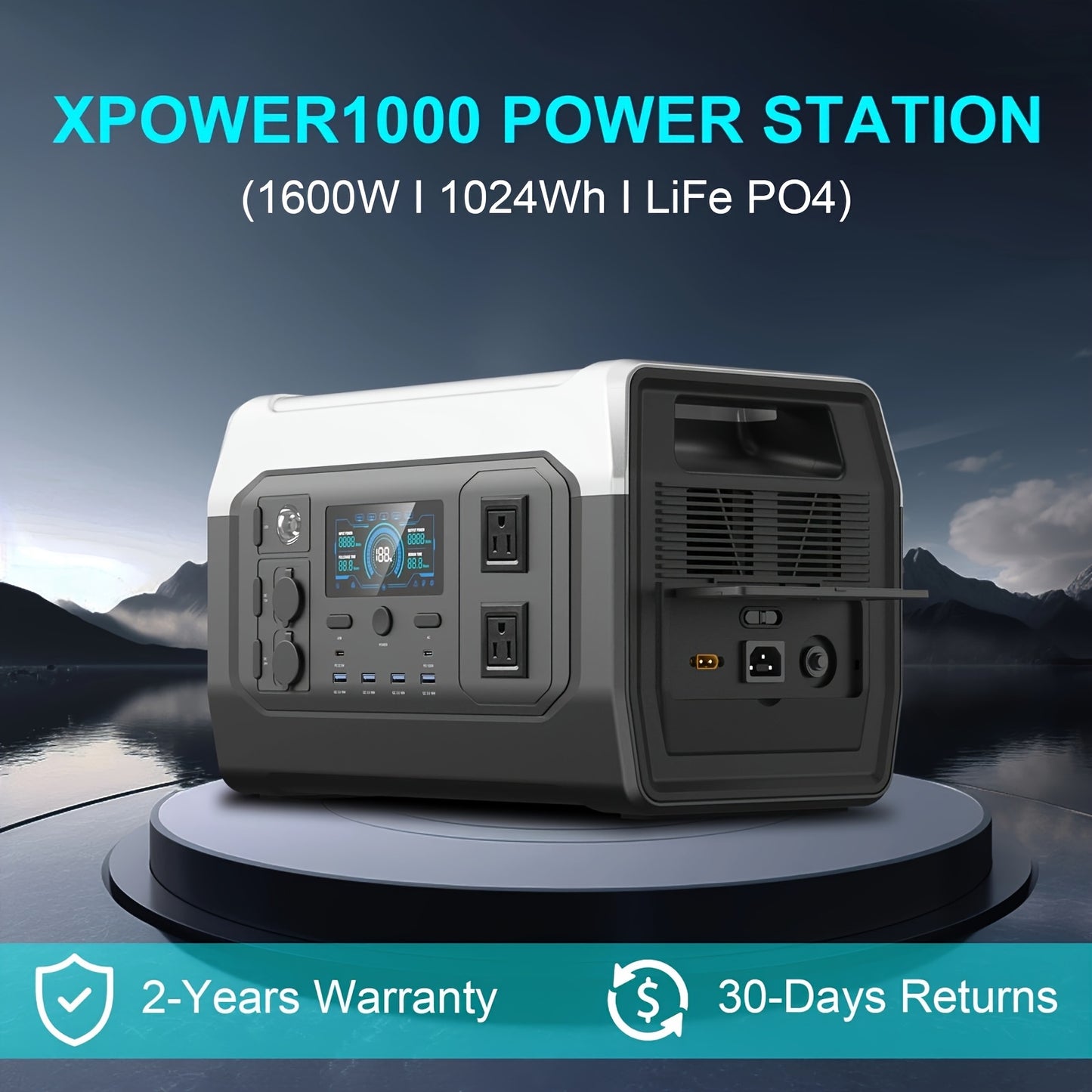 CTOLITY 1600W Portable Power Station, Equipped with a 200W Solar Panel, 1024Wh Lithium Iron Battery, 1-Hour Fast Charging, UPS Function, Suitable for Home Power Backup, Camping And Rvs, Portable Charger Power Bank Bank, Emerg