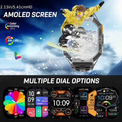 LIGE Smartwatch for men, IPX8 High Quality, 2.13-inch AMOLED screen, 100+ Sport mode, wireless call, Weather Display, 850mAh battery, 100 days of battery life, Sports Watch for iPhone and Android, black/grey