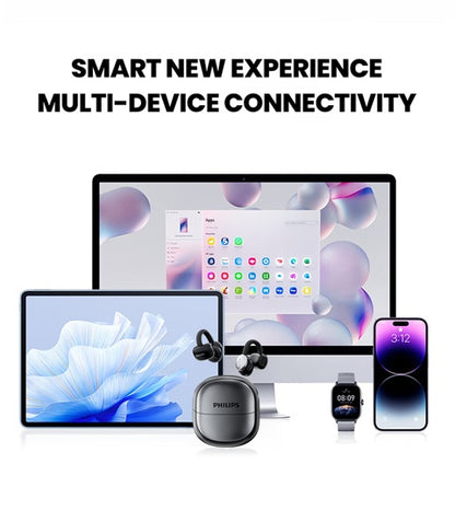 Philips True Wireless Bluetooth Headphones, Open Wireless Earbuds, Ear Clip Wireless Earbuds, for iPhone and Android, Comfortable to Wear, Bluetooth 5.4, 46 Hours of Playtime, Stereo Bass, LED Battery Display, ENC Dual Noise