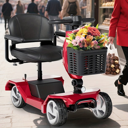 HOMYKING Red Travel-Friendly HOMYKING Foldable 4-Wheel Electric Scooter, 250W Power + Dual Suspension, 15 Miles Range + Front Brake, Detachable Basket + Front Light, For Adults/Elders, 265lbs Capacity