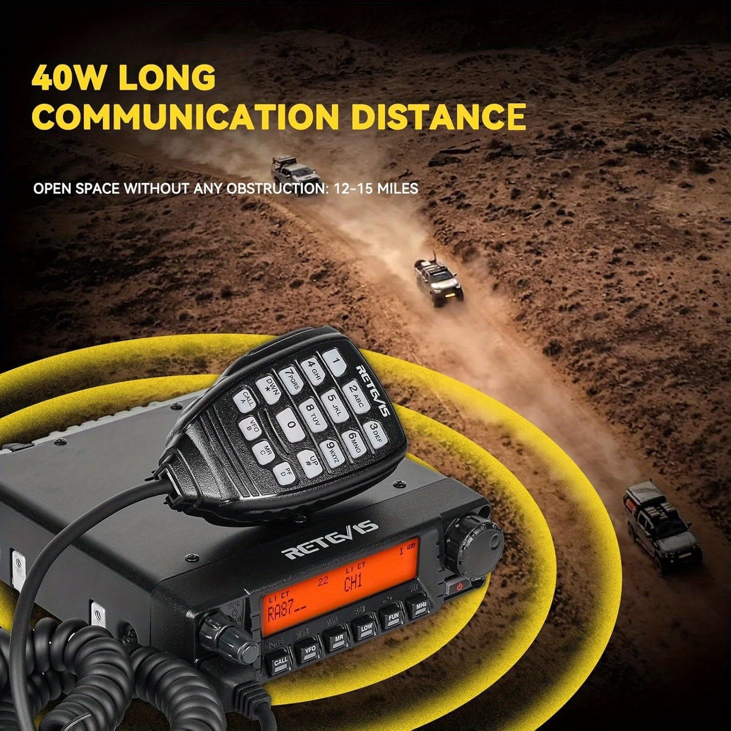 (Black 1Pack)Retevis RA87 GMRS Mobile Radio, 40W Mobile Transceiver Base Station with Cable, 8 Repeater Channels, Chirp, Dual Watch, Long Range Two Way Radio for Off-Road, Emergency Radio, Offroad Communication, Heavyduty Con