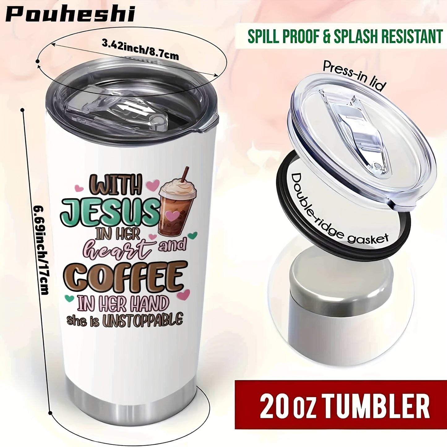 1pc 20oz -Themed Stainless Steel Water Cup with Straw Lid - 3D Printed Christian Inspirational Bible Verse Tumbler, Leakproof & -Slip Grip, Reusable Insulated Design for Hot/Cold Drinks, Faith-Based Gift for Christmas, Easter