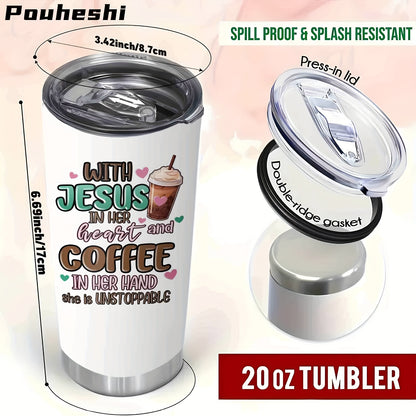 1pc 20oz -Themed Stainless Steel Water Cup with Straw Lid - 3D Printed Christian Inspirational Bible Verse Tumbler, Leakproof & -Slip Grip, Reusable Insulated Design for Hot/Cold Drinks, Faith-Based Gift for Christmas, Easter