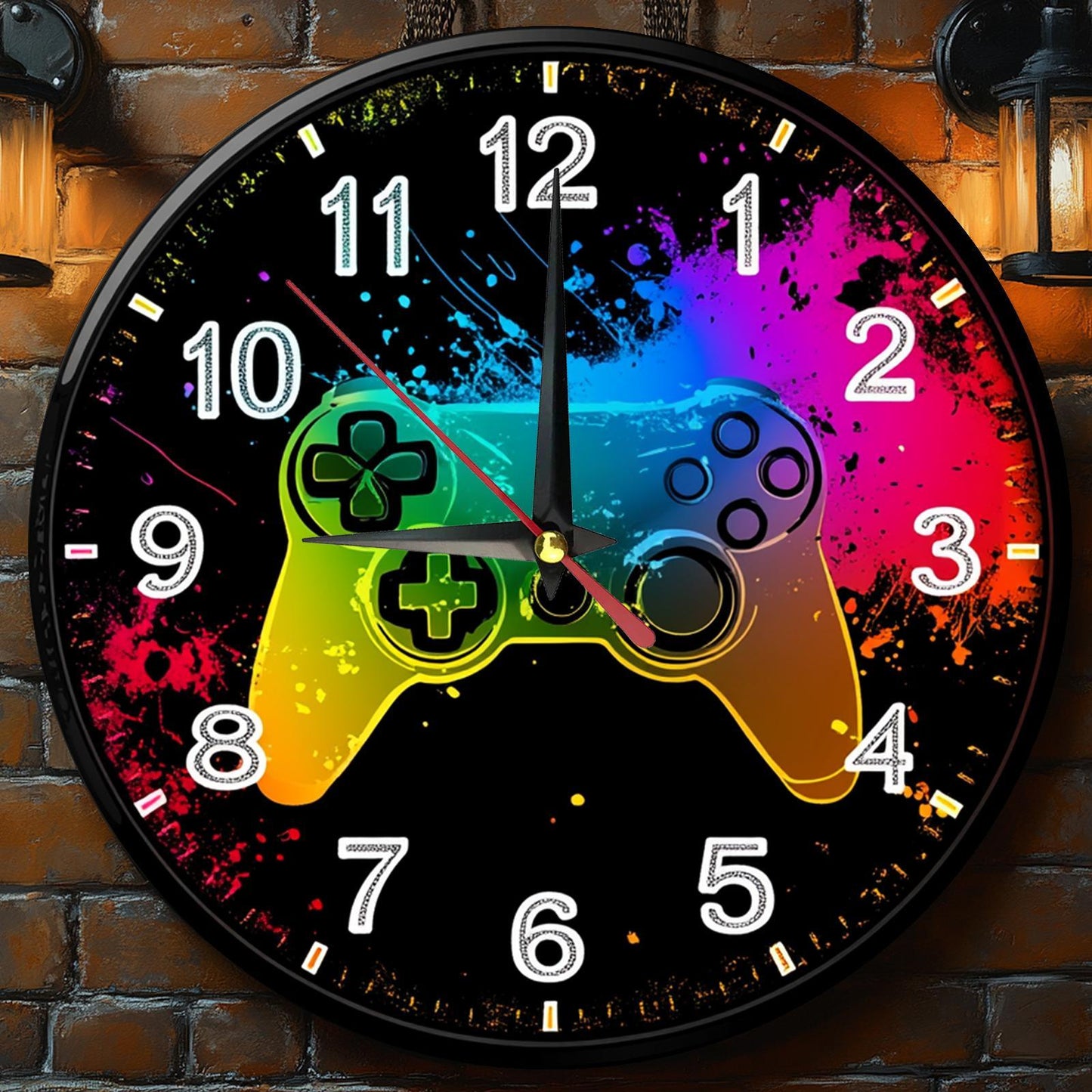Non-Electric 2D Retro Game Theme Wooden Round Wall Clock, Farmhouse Style Home Decor for Kitchen, Bedroom & Office, Silent Operation, Battery Not Included, Halloween and Christmas Gift, 9.8x9.8 Inches, Holiday Gift, Bedroom D