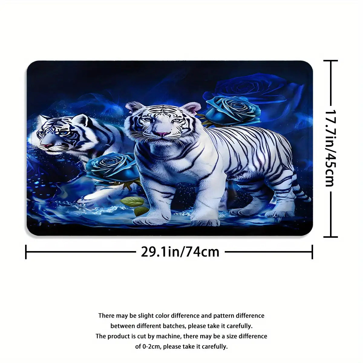 4pcs White Tiger & Blue Rose Bathroom Set - Wet/Dry Shower Curtain System with Non-Slip Mats, Toilet Lid Cover & U-Shaped Mat, 12 Hooks - Luxury Animal Print Bath Decor (Machine Washable, All-Season Use)