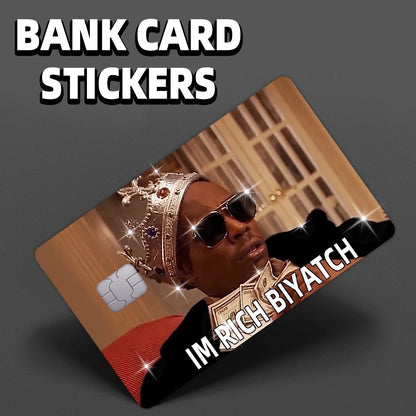 4pcs Waterproof PVC Card Skins - Funny "I'M RICH BIYOTCH" Golden Card Design Stickers | Scratch-Resistant, Non-Slip Glossy-like for Credit/Debit Cards & Keychains | Ultra-Thin Durable Disposable VIP-Style Protectors (Matte Vi