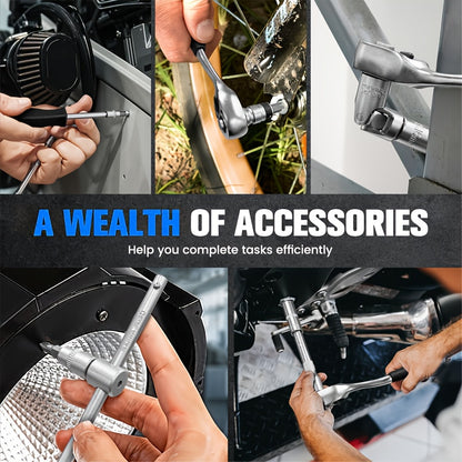 172/45pcs Professional Auto Repair Kit, Ratchet Wrench Set, Torque Wrench, 1/2 *1/4" 3/8" Drive Depth And Standard Sleeve, Auto Repair And Household Machine Tool Set, Suitable for Car And Bicycle Repair Tools