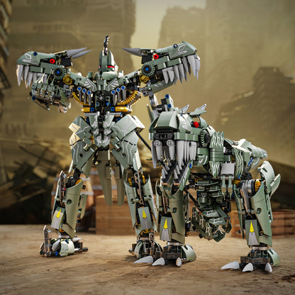 Green Dinosaur Mech Building Toy Model Creative 2-in-1 Dinosaur Robot Model Assembly Building Blocks Toy Set Transformable into Two Forms Desktop Ornament Halloween Christmas New Year Gift 1000+ Pieces Children Teens 6+