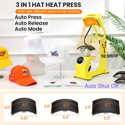 15x15 Inch 5-in-1 Set Heat Press Machine for Everything Transfers, Swing Away Press Machine for T Shirt, Bags, Pillows, Plates(6" And 8"), Tumblers, Mugs, Cups, Hats And Caps(5.5"x3") - Hat Heat Press - 3in 1 Can Only Press H
