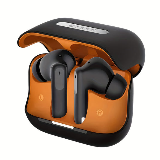 [Active Noise Cancellation Earbuds] Long Battery Life TWS Active Noise Cancellation Wireless Sports Earbuds - Touch Control, Type-C Charging Case - Sleek Black & Orange Design for Android/Apple Compatibility