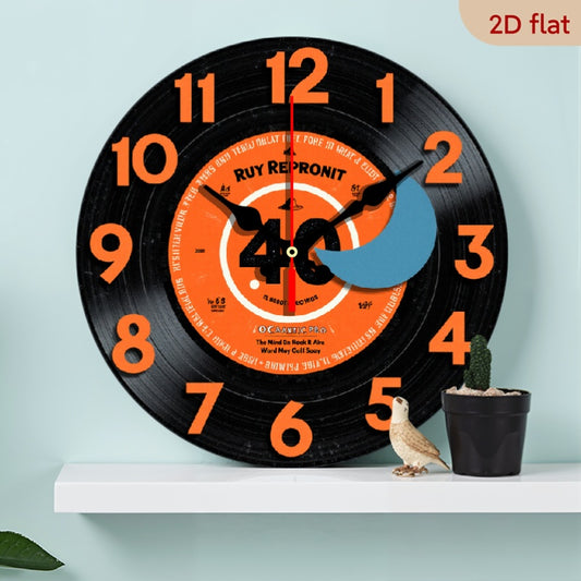 InkBloomsc Vintage Vinyl Record Wall Clock - Retro 2D Music Note & Record Label Design with Orange & Black Numbers, Large Easy-to-Read Face, Quartz Movement, 10 Inch Round Wood Clock for Living Room, Bedroom, for home Office