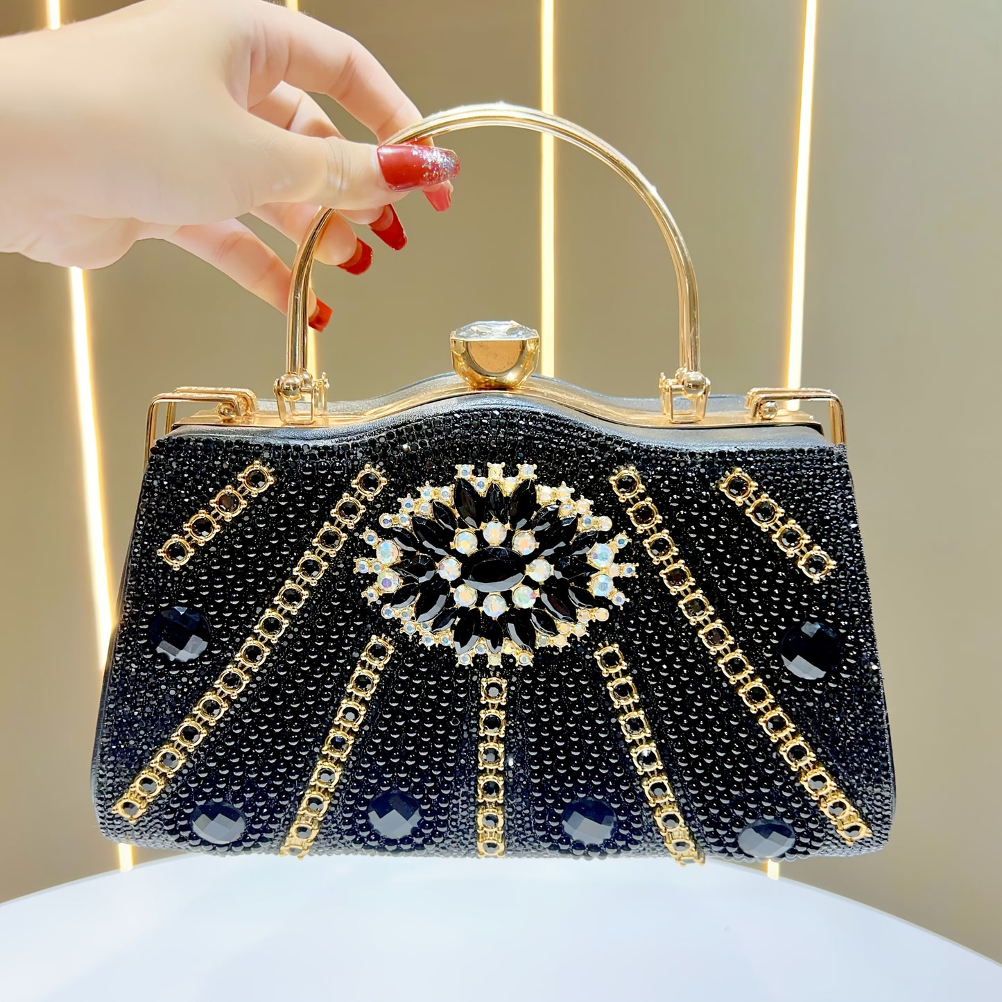 Elegant Rhinestone-Embellished Evening Handbag with Detachable Strap - Chic White Polyester Clutch for Parties, Weddings, and Special Occasions, Perfect Gift for Her, Party Accessory, Luxurious Appearance, Sparkling Embellish