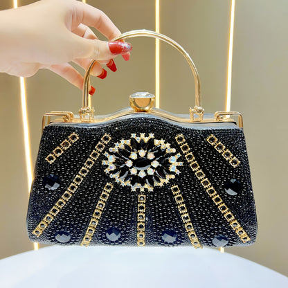 Elegant Rhinestone-Embellished Evening Handbag with Detachable Strap - Chic White Polyester Clutch for Parties, Weddings, and Special Occasions, Perfect Gift for Her, Party Accessory, Luxurious Appearance, Sparkling Embellish
