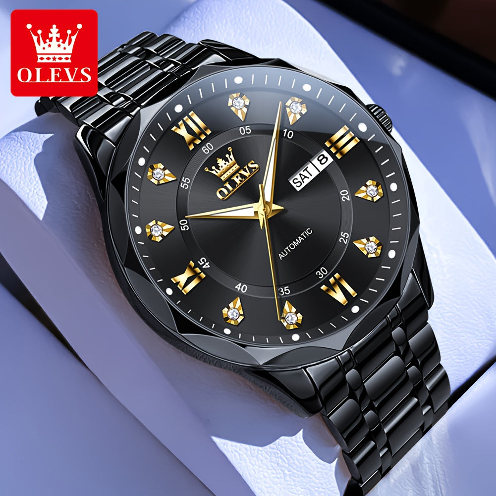 OLEVS Luminous Stainless Steel Automatic Mechanical Watches for Men Brand New Luxury Original Business Golden Men's Wrist Watches Classic Trend Best Selling High Quality Men's Watches,  Classic Design, Premium Materials, Gift