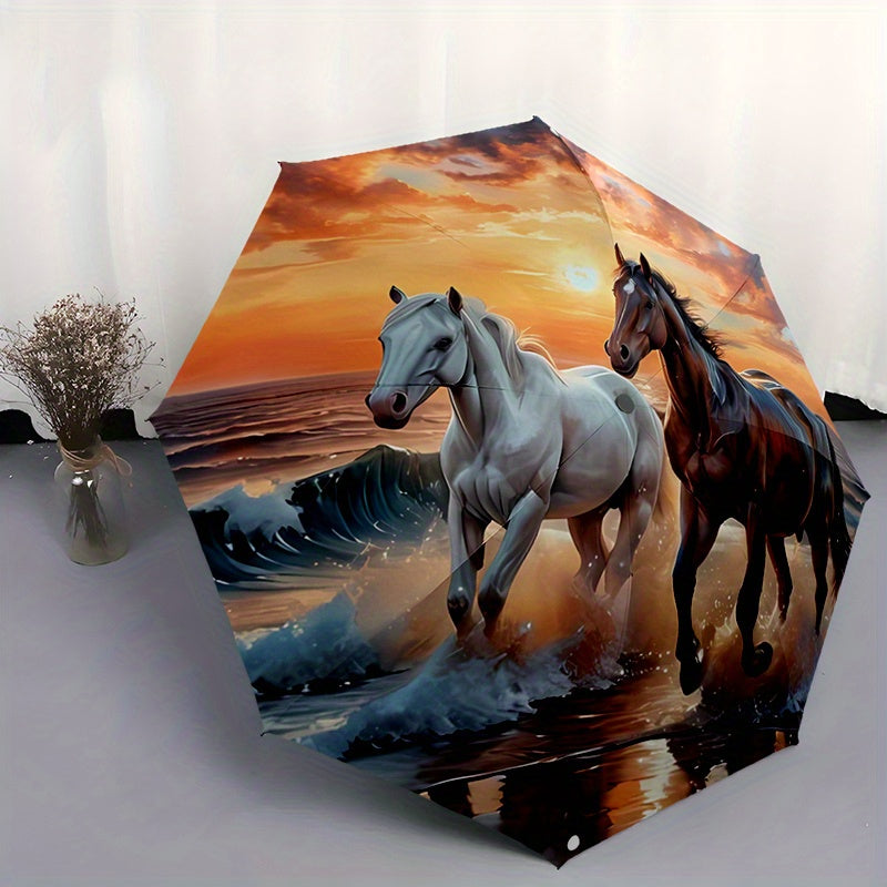 Two horses Folding automatic umbrella 8 frames automatic umbrella suitable for travel and daily use Christmas Halloween gift choice
