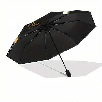 Masonic Symbolism Umbrella - Cute Cartoon Masonic Emblem Foldable Umbrella with Durable Iron Frame, 8-Rib Structure, Automatic Open, All-Season Multi-Functional for Home, Travel & Outdoor Use, Stylish Black & Golden Design, O