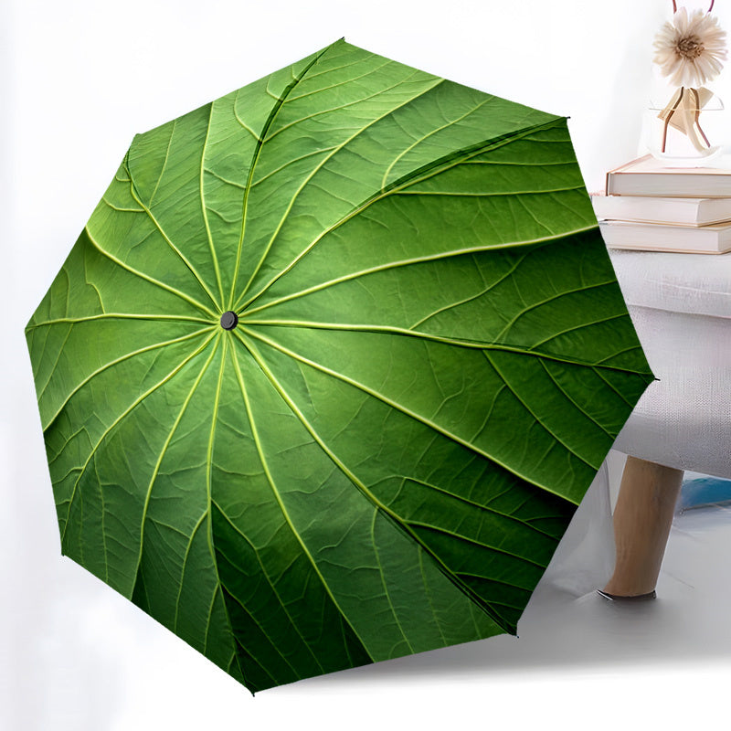1pc, green textured pattern umbrella - automatic opening and closing, sturdy iron frame, portable folding design, suitable for men and women in all seasons, outdoor umbrella for travel, office, formal occasions.