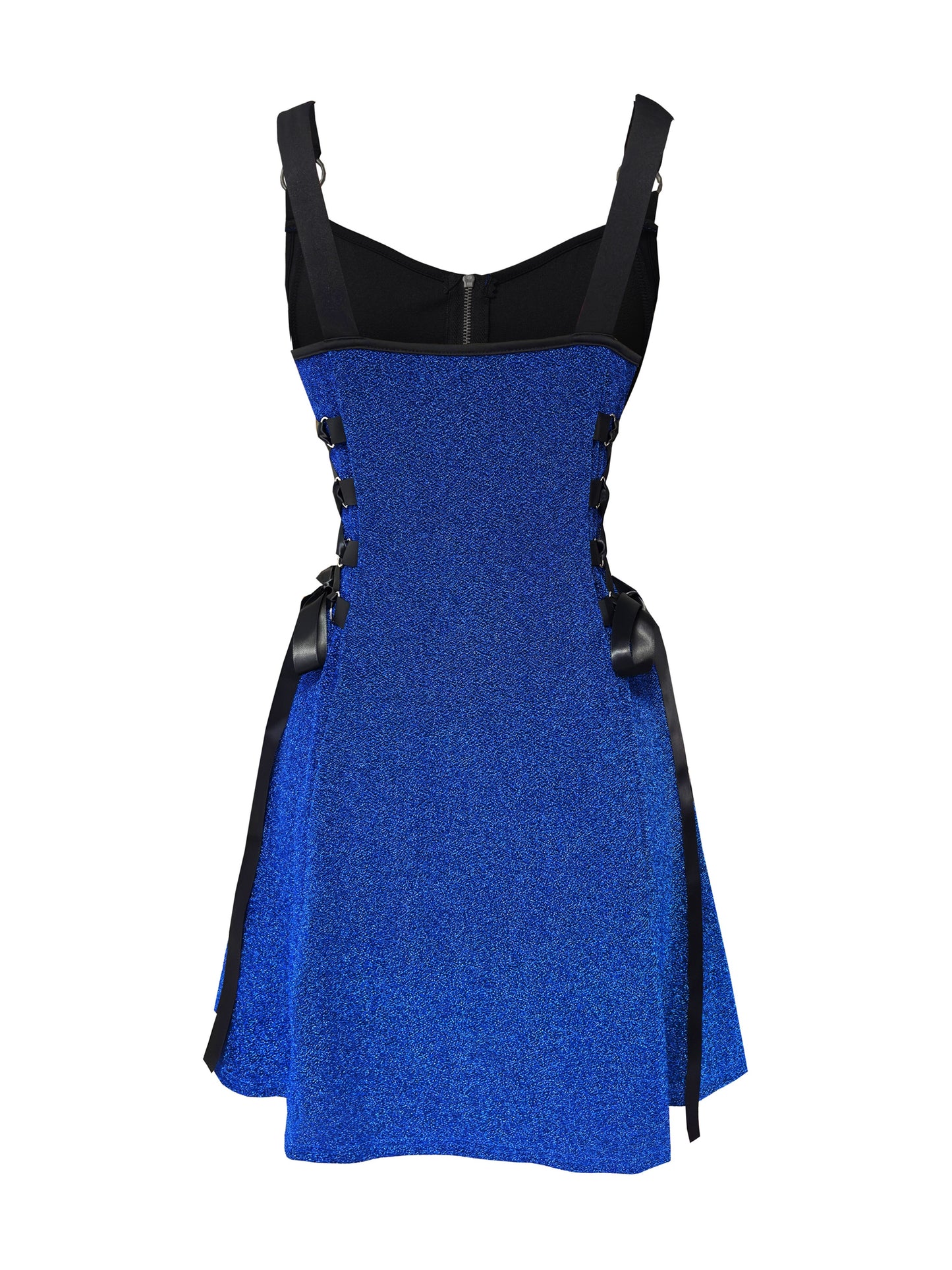 Y2K Metallic Fabric | Fashionable Women'S Peplum Dress with V-neck and Zipper Closure | Flared Hem, Waist-Cinching Details | All-Season Wear