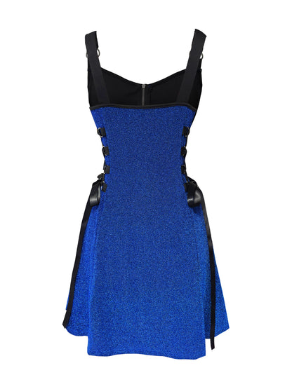 Y2K Metallic Fabric | Fashionable Women'S Peplum Dress with V-neck and Zipper Closure | Flared Hem, Waist-Cinching Details | All-Season Wear