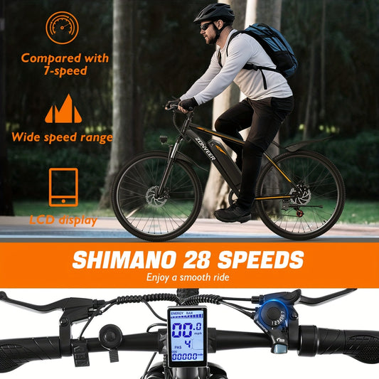 M26 Electric Bike for Adults - 1000W Peak Motor, 40-Mile Range & 20MPH High-Speed, 26" All-Terrain Tire Ebike with Front Suspension, 7-Speed Shimano System, 360Wh Removable Battery, Hydraulic Disc Brakes, Carbon Rims - Heavy-