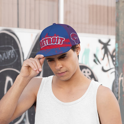 Unisex Basketball Flat Brim Baseball Cap - Adjustable Cap with Snap Closure, Detroit Graffiti Cool Print Creative Design - Game Day Cap - Fan Apparel - Breathable, Suitable for All Seasons - Ideal for Outdoor And Casual Wear