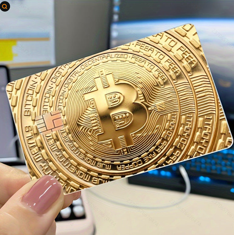 5pcs Set 2025 New Bitcoin Credit Card Skins - Holographic Gloss PVC/Scratch-Resistant Stickers with Bitcoin Logo & Emblem, Permanent Adhesive Removal (No Residue) for Crypto Cards, Collectible for DFeva Enthusiasts