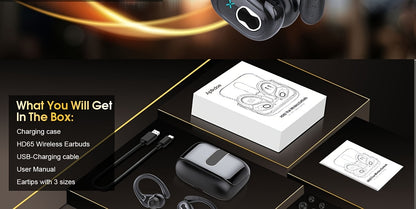 2025 New HD65 Endurance Wireless Headphones Aptkdoe Sports Cordless Headphones, Wireless 5.3 Headphones, 50H Stereo HD Microphone, LED Display, Sports/running Hook Cordless Headphones, Long Life, Intelligent Noise Reduction