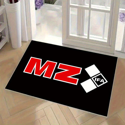 Extra Large Modern Black & Red MZ Lettering Area Mat - Heavy-Duty Non-Slip Backing, Machine Washable Mat for Living Room, Bedroom, Office - Red & White Bold MZ Lettering