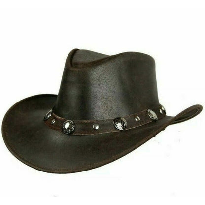 Men and Women Brown Genuine Leather Cowboy Western Hat – Classic Western Hat for Outdoor Adventures, Rodeo, Ranch, Country, Hiking, Travel, Festivals, Camping, Road Trips, Horse Riding, Costume & Halloween Parties – Styli