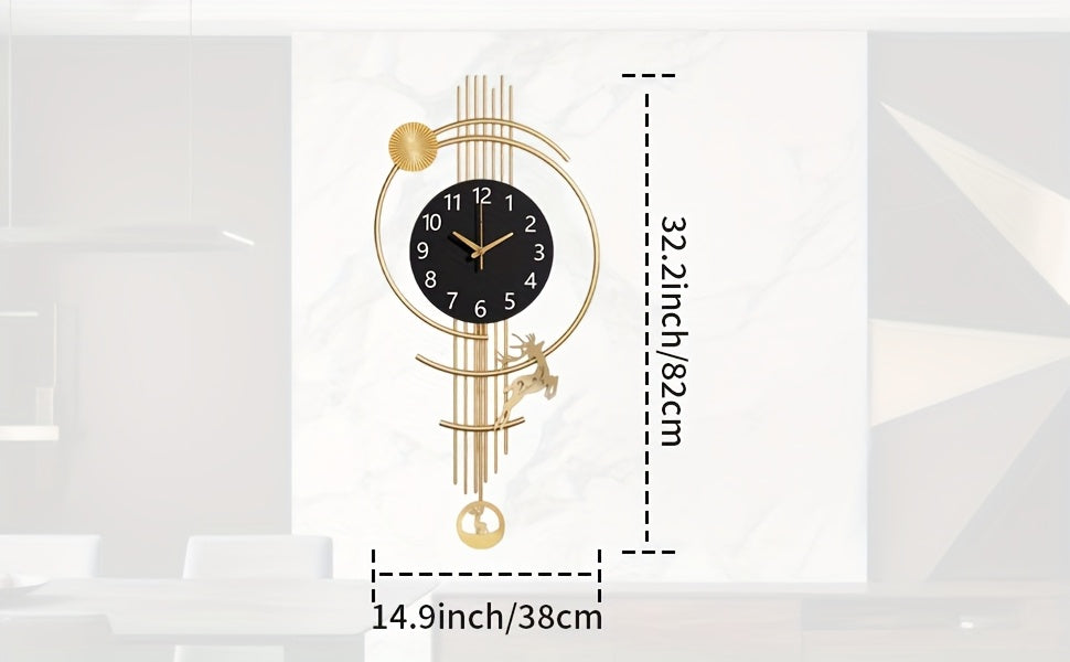 Large Silent Wall Clock with Quartz Movement - Nautical Theme, Wood & Metal Retro Modern Design, Digital Display, Auto-Off, AA Battery Operated (Not Included), Ideal for Living Room, Kitchen, Office Decor, Clock Wall Decor, M