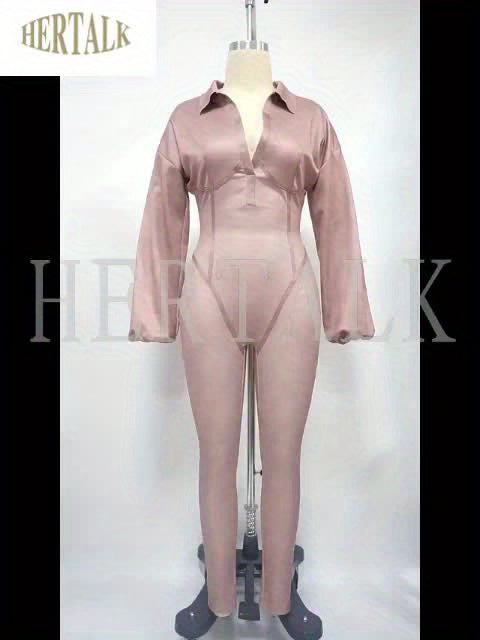 Fashion Women's Clothing Washed and Distressed Sexy Deep V Tight Long Sleeve Autumn and Winter Jumpsuit