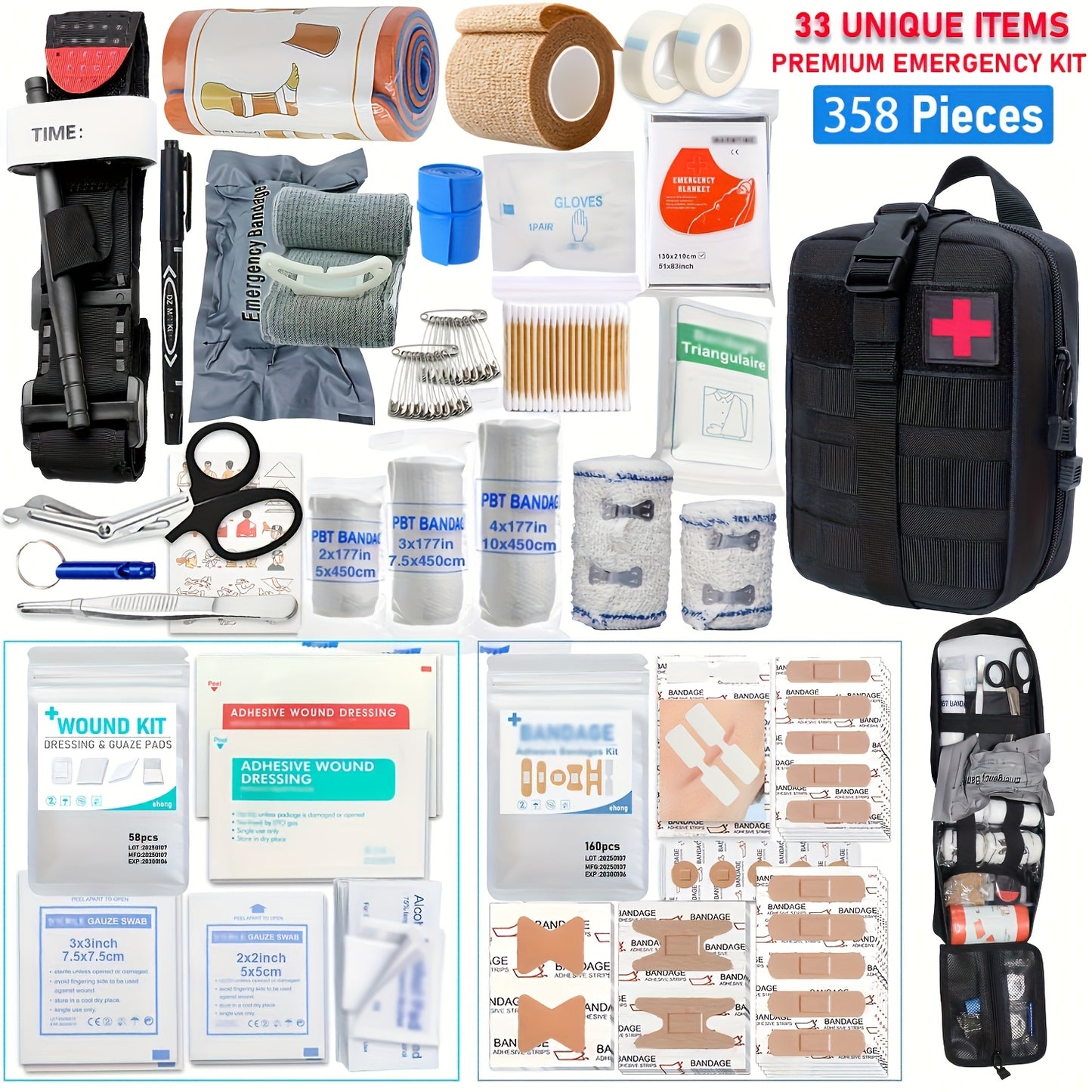 358pcs Marine Survival First Aid & Emergency Medical Kit with Trauma Shears & Rescue Whistle - Heavy-Duty Anti-Rust Case, 358pcs All-in-One Outdoor Medical Supply with CPR Mask, Splinting Kit, Bleeding Control, Splinting & Tr