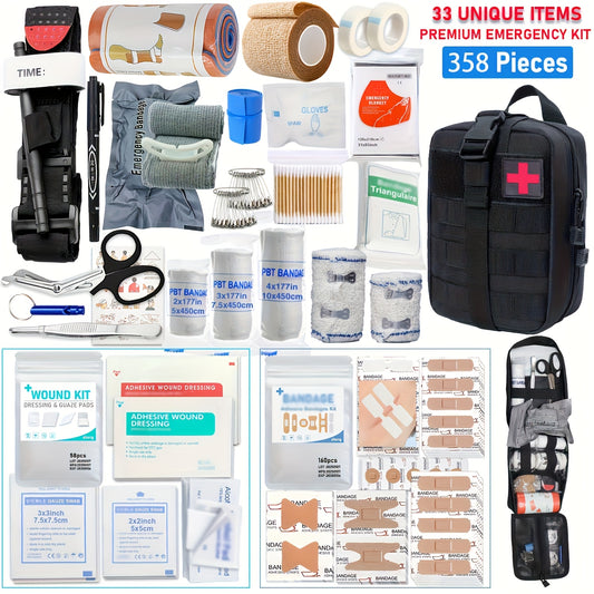 358pcs Marine Survival First Aid & Emergency Medical Kit with Trauma Shears & Rescue Whistle - Heavy-Duty Anti-Rust Case, 358pcs All-in-One Outdoor Medical Supply with CPR Mask, Splinting Kit, Bleeding Control, Splinting & Tr