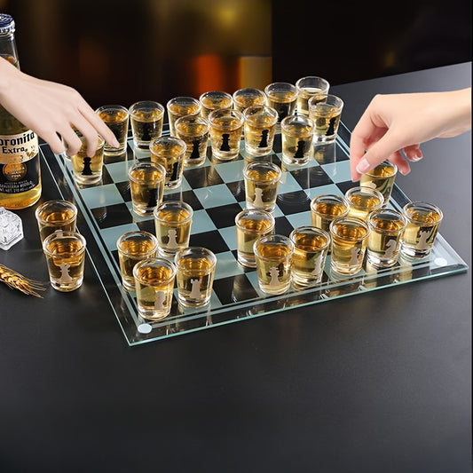 32pcs Chess-Themed Shot Glass Drinking Game Set - Acrylic Chess Board Glasses for Adults, Durable Bar Party Supplies with Storage Case, Family Game Night & Strategy Board Game Accessories