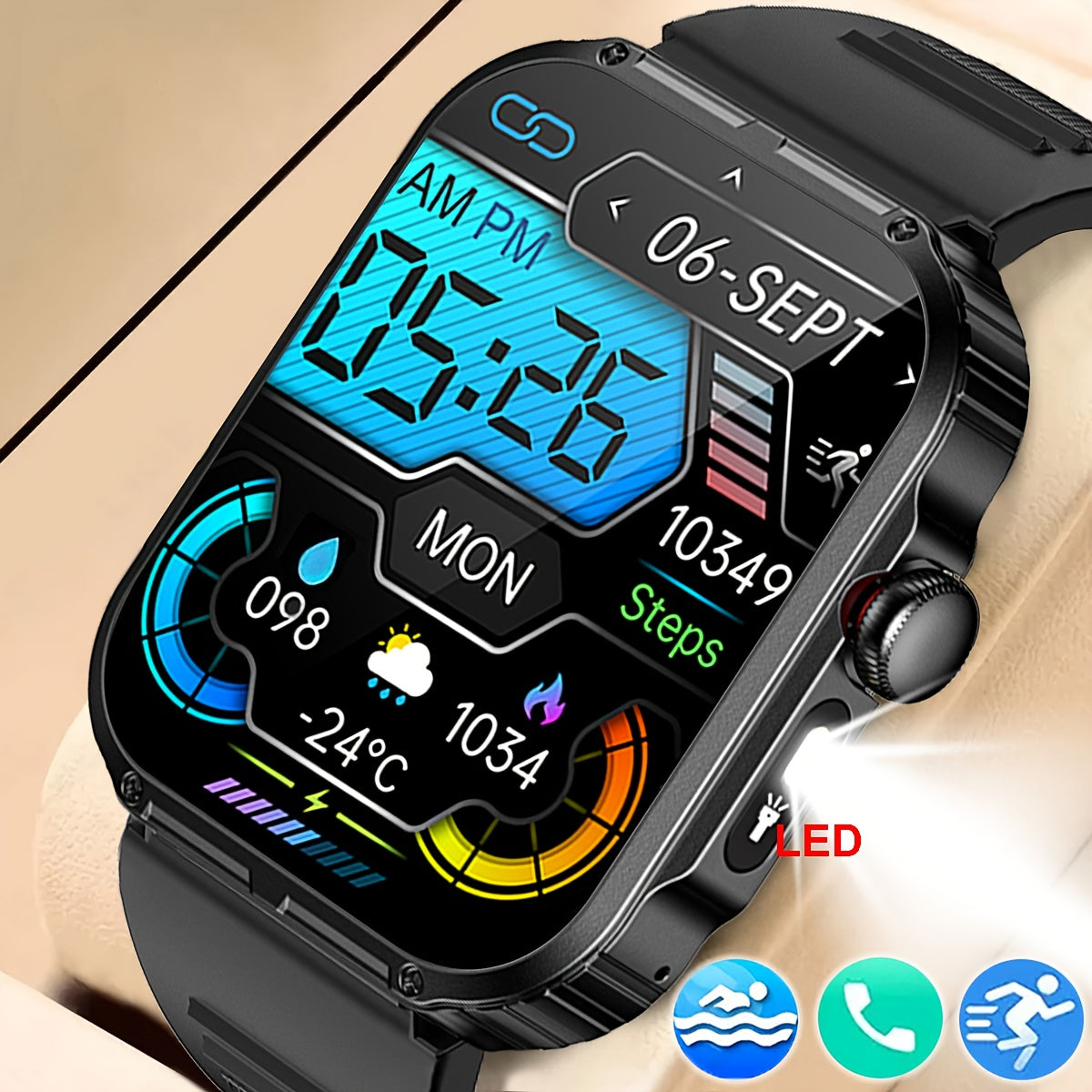 COIUSOR Smartwatch 2, 02" HD Display, Wireless 5, 3, IPX7, Multi-Mode Fitness Tracker with Real-Time Notifications, Sitz Alarm, Water Reminder, 240P Resolution, Built-in Flashlight & Voice Assistant - USB Rechargeable, Batter
