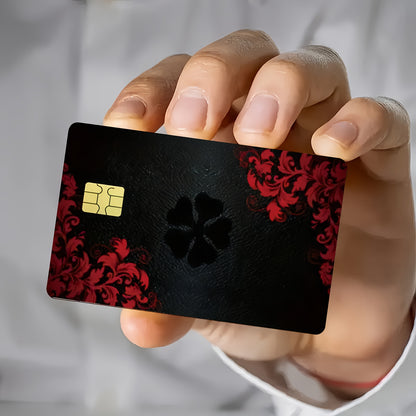 2pcs Red Floral Pattern Waterproof Vinyl Stickers, Credit Card Light Beige Cover, Ultra-Thin, High-Quality, Scratch-Resistant, Suitable for Credit Cards, Bank Cards, Bus Cards, Removable Self-Adhesive for Most Cards, Ideal Gi