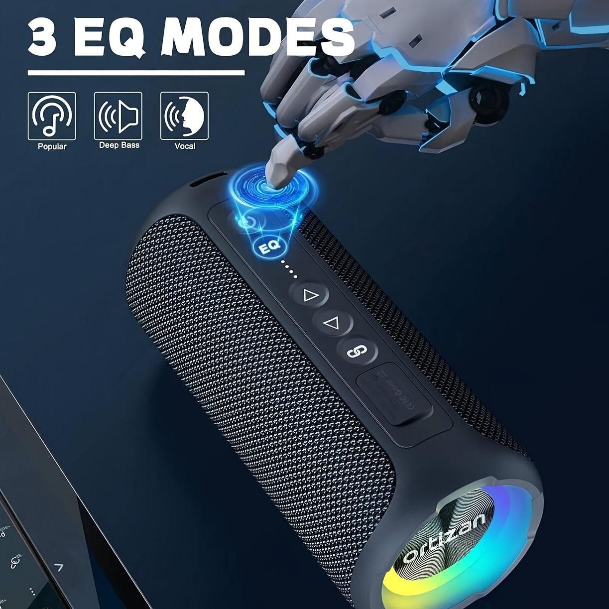 Ortizan Wireless Speakers, 40W Loud Sound, Wireless Stereo, IPX7 High Quality, Extra Bass, LED Light, BT5.3, Portable Compact Speaker for Shower, Outdoor, Beach, Home, Party. Gifts for Men And Women., Outdoor Speaker, Shower