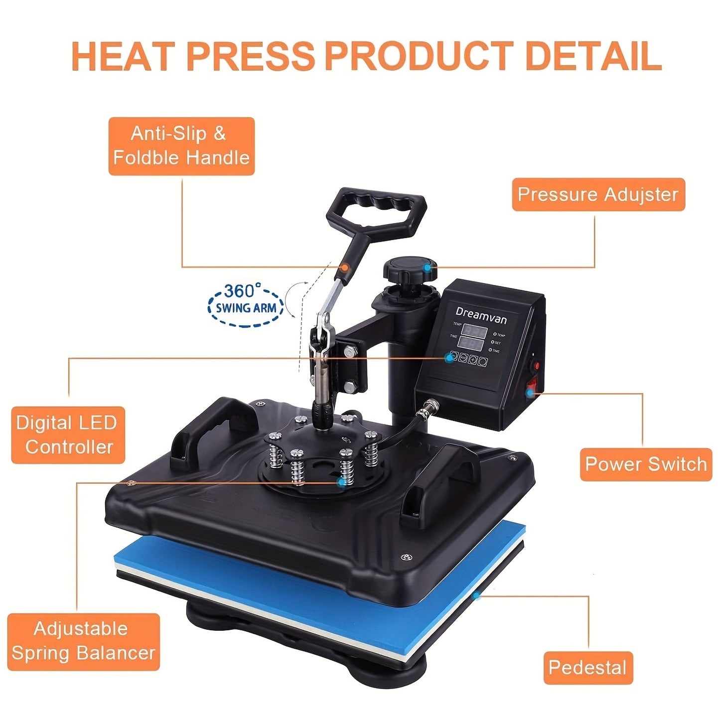 8in 1 Heat Press Machine Multifunctional, 15"x12" T Shirt Press Machine, 360° Rotation Shirt Press Machine Sublimation Heat Transfer for T Shirts Mug Hat Plate