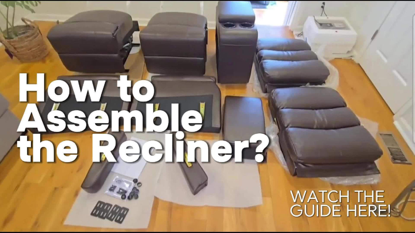 Office Reclining Loveseat, Manual RV Recliner Sofa With Console & Cup Holders & Pockets, Faux Leather Upholstered