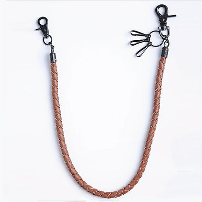 Retro Punk Jeans Waist Chain Braided Faux Leather Key Chain with Lobster Buckle Key Ring for Men, Funky Motorcycle Riding Accessories, Perfect for Halloween, Christmas, Easter Gifts