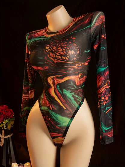 Sexy Women'S Lingerie Onesie - Long Sleeve Full-Body Coverage Bodysuit with High-Low Neckline, Vibrant Multicolor (Green/Orange/Red/Black/Pink/Blue/Purple) - Soft Comfortable Fabric for Adults, Sensual Clothing & Themed Event