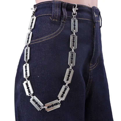 Stainless Steel Adjustable Punk Gothic Waist Chain with Metal Blade Zipper - Edgy Unisex Body Jewelry for Men & Women, Hip Hop Street Style Festival Accessory, Halloween & Christmas Gift, Durable Chain for Concerts, Parties,