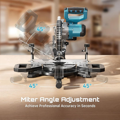 SEESII Sliding Compound Miter Saw: Cordless Electric Miter Saw with Laser Guide, 8-Inch, 2 * 5000mAh Batteries, Single 45° Angle, 24T TCT Blade, Max Cutting 2.5*12 Inches, Perfect for DIY and Woodworking, Miter Saws For Wood