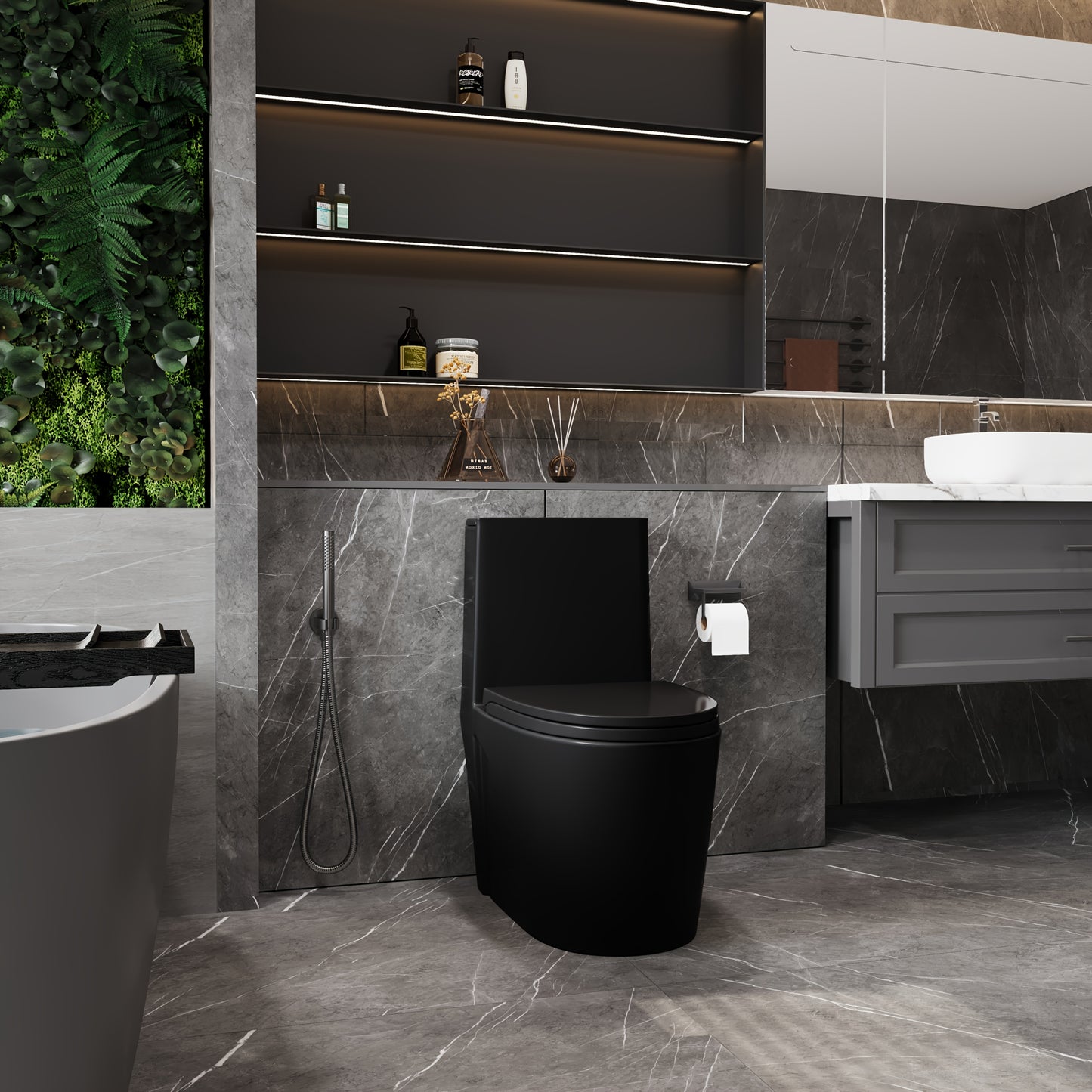1.1/1.60 GPF Dual-Flush Toilet, Water-Saving Elongated Comfort Height Floor Mounted, Soft Close Seat, 2.2 LB Map Flushing Score Toilet, Matte Black