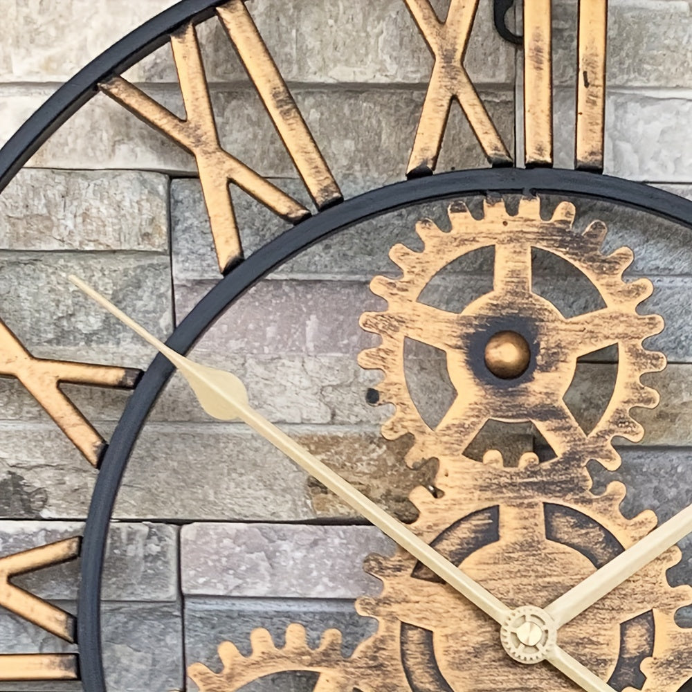 1pc 24"Gear Metal Silent Wall Clock, The Second Hand Is Upgraded To Small Gear, For Living Room, Bedroom Kitchen, Cafe, Shop Wall Decor, Mother's Day Spring Easter Gift