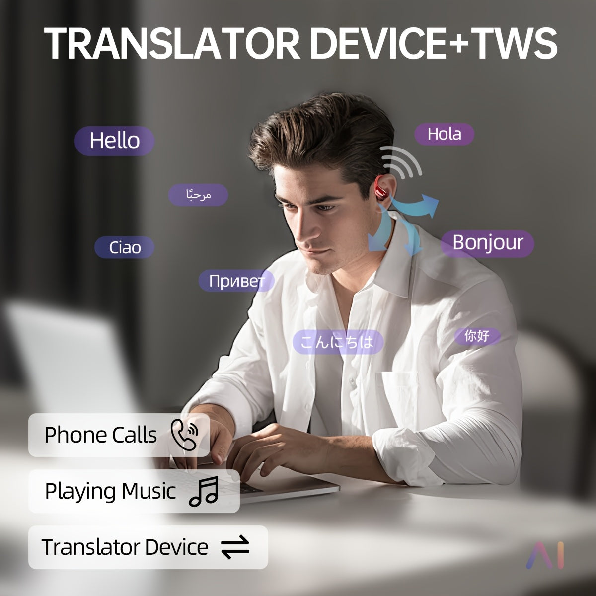 LIFEBEE Real-Time Translation Earbuds with APP, Wireless Wireless Translator Headset, Compatible with iOS & Android, USB-C Charging, Portable Wireless Earbuds for Travel, Business, Gym, Meetings - Ideal Gift for Professionals
