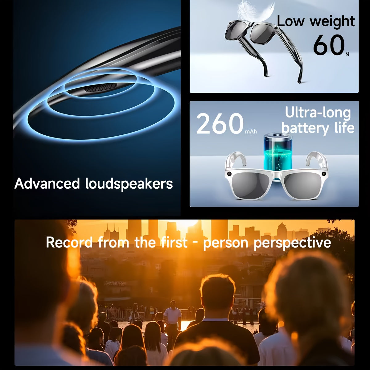 The New Smart Glasses Support Touch Control And AI Chat, GPT Large Model AI Intelligence, Wireless Calls, High-definition Music Anti-shake Shooting, Real-time Translation, Blue Light Protection, Dual-microphone Noise Reductio