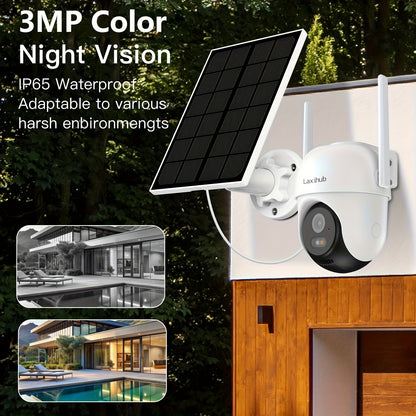 Laxihub GO2T 1296P FHD, 3MP FHD Security Camera Wireless Outdoor, PTZ Solar Wireless Security Camera with AI Human Detection, Wire-Free Battery Solar Powered, Color Night Vison, 2.4G Wi-Fi, 2-Way Audio, Prevent Rainwater Dama
