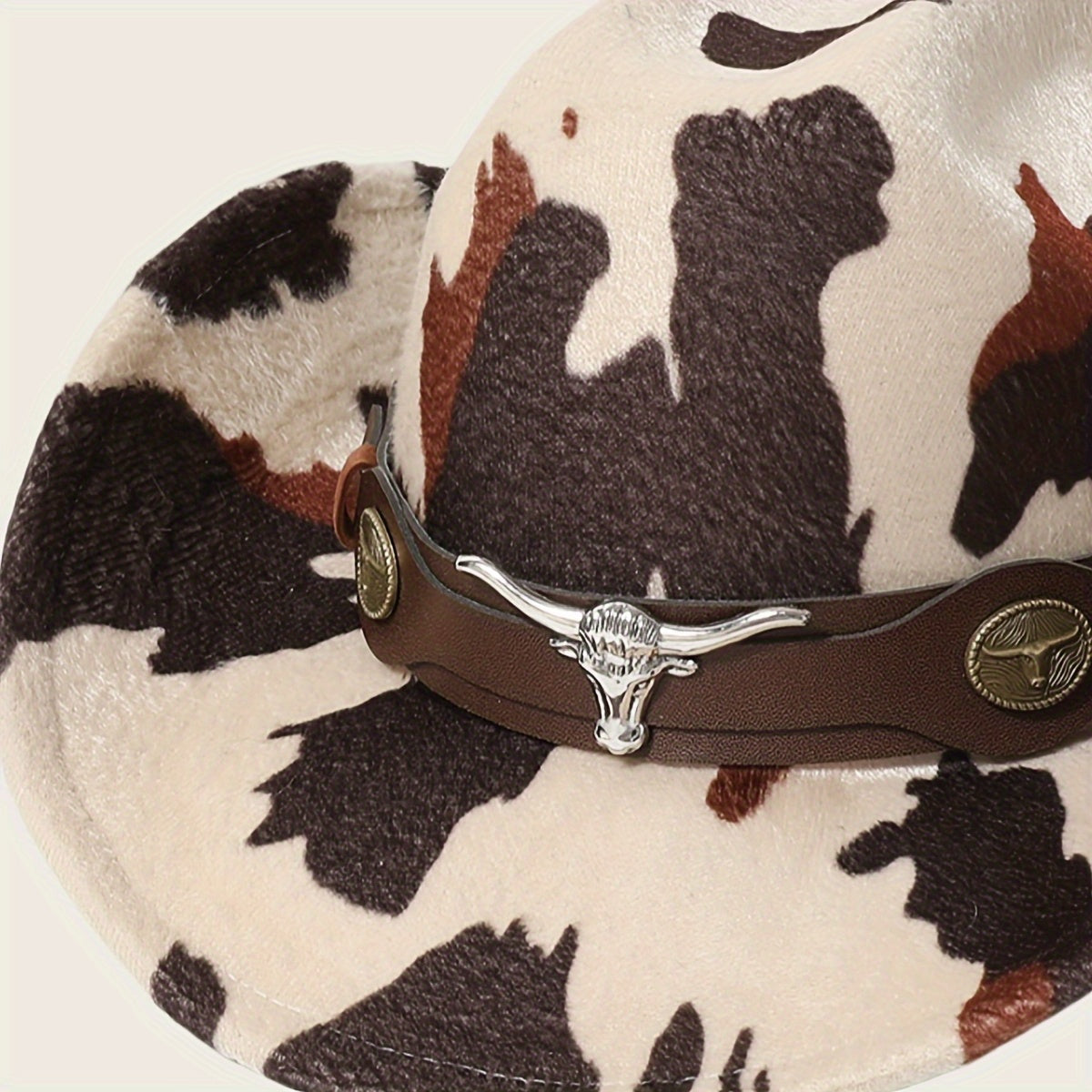 1pc Black Retro Print Wide-Brimmed Cowboy Hat with Anti-Compression Strap & Bull Horns Charm - Durable Non- Material for Outdoor, Camping, BBQ, Street Fashion - Spring/Autumn Western Style